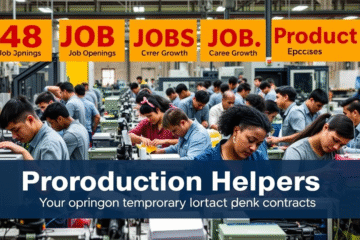 Imagem sobre as 48 vagas disponíveis para ajudante de produção em um ambiente industrial.